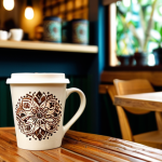**

"A warmly lit cafe interior showcasing a display of merchandise: a ceramic mug with a batik-inspired design, a tote bag featuring local coffee bean illustrations, and a packet of 'kopi kampung' coffee beans. The scene is inviting and cozy, with soft focus on customers enjoying coffee in the background. safe for work, appropriate content, fully clothed, modest, professional photography, high quality, perfect anatomy, natural proportions."

**